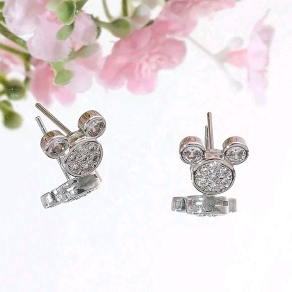 Disney Mickey Mouse silver stud earrings small dainty rhinestone Jewelry 💖2/$30